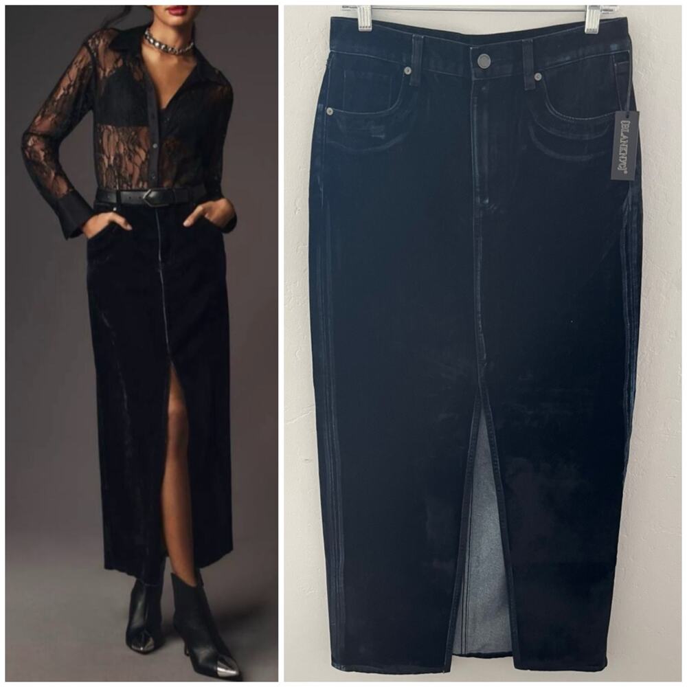 Blank NYC Crushed Velvet Maxi Denim Skirt Size 28 Witchycore Whimsigoth NEW
